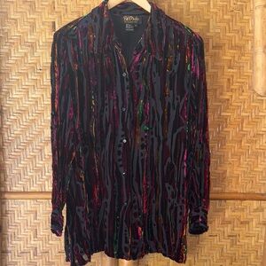 Bob Mackie Multicolor Velvet burnout sheer black pink long sleeve blouse xl